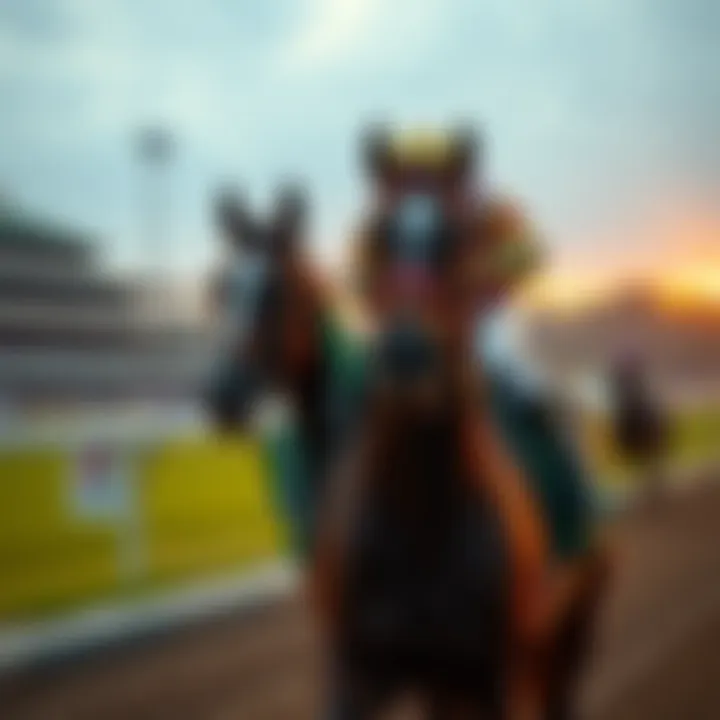 A jockey guiding a thoroughbred horse on the track