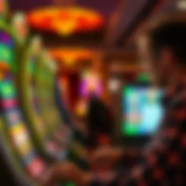 A player utilizing the Hoosier Lottery scratch-off scanner in a lively gaming environment.