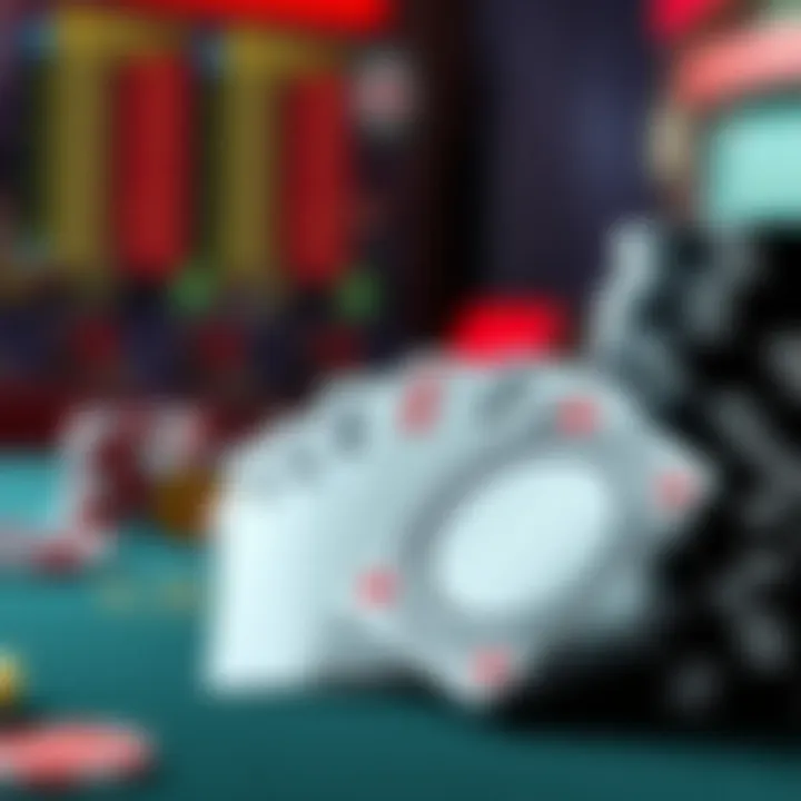 Close-up of poker chips and cards in a digital environment