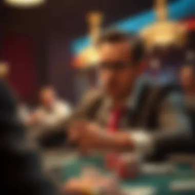 A strategic player contemplating a move with chips in hand