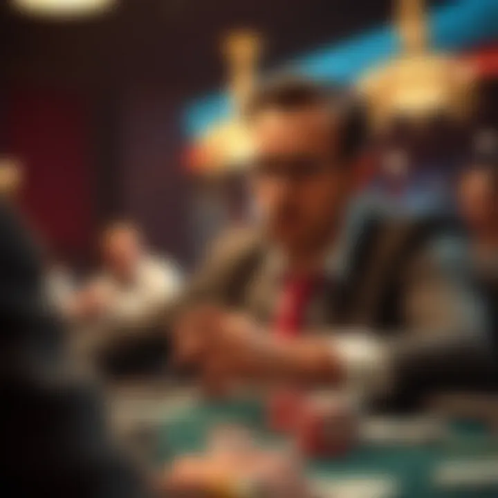 A strategic player contemplating a move with chips in hand