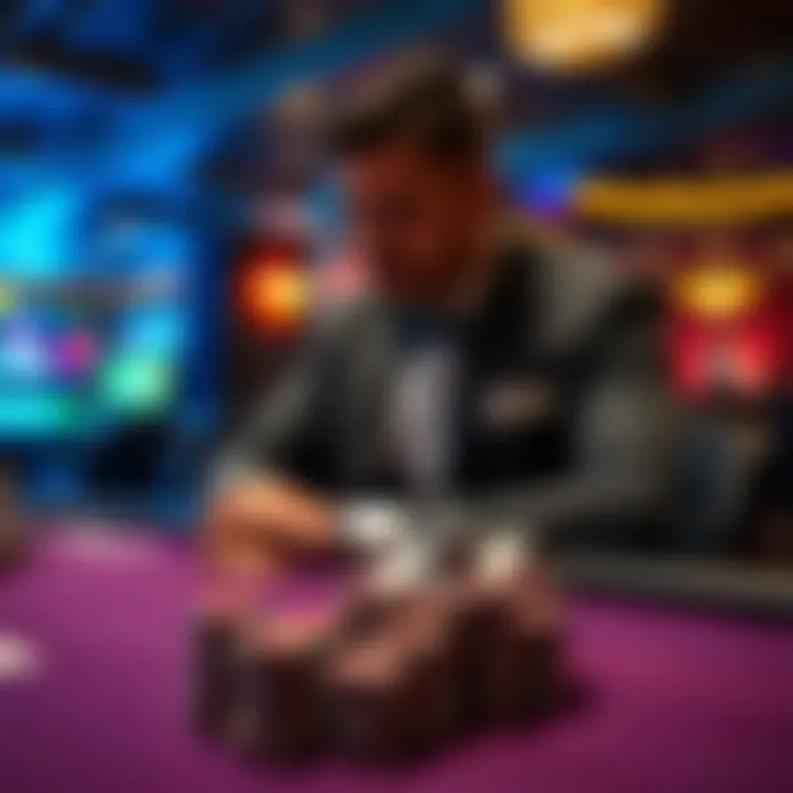 Dealer overseeing gameplay at a Texas Hold'em table