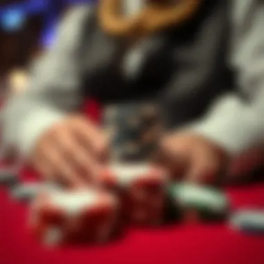 Close-up of poker chips and a dealer's hands