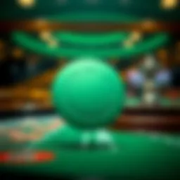 Illustration of a green casino chip with a backdrop of a roulette table.