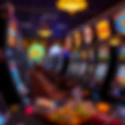 A vibrant casino floor showcasing an array of colorful slot machines