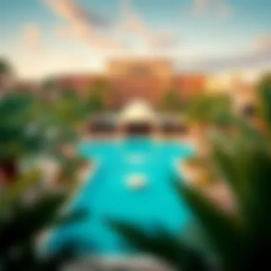 Luxurious pool area surrounded by palm trees