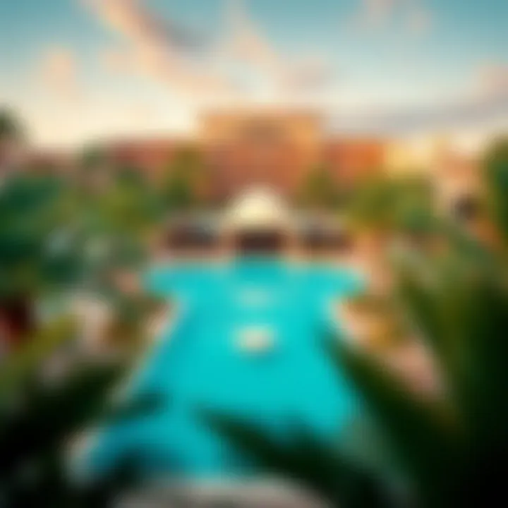 Luxurious pool area surrounded by palm trees