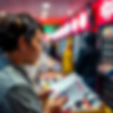 A person contemplating ticket choices at a lottery retail location
