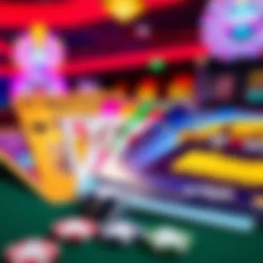 A colorful display of casino rewards cards and promotional materials