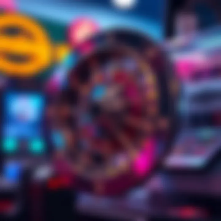 Graphics showing the mechanics of spinning reels and paylines in slot machines.